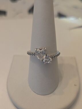 Pandora Silver Double Heart  Ring Size 9 1/2 PreOwned